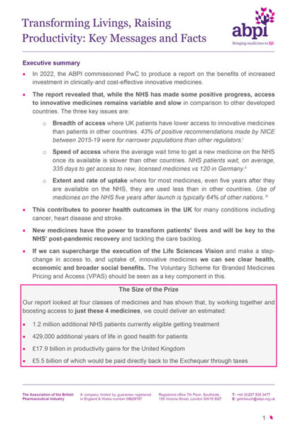 PwC - Transforming Lives and Raising Productivity Factsheet